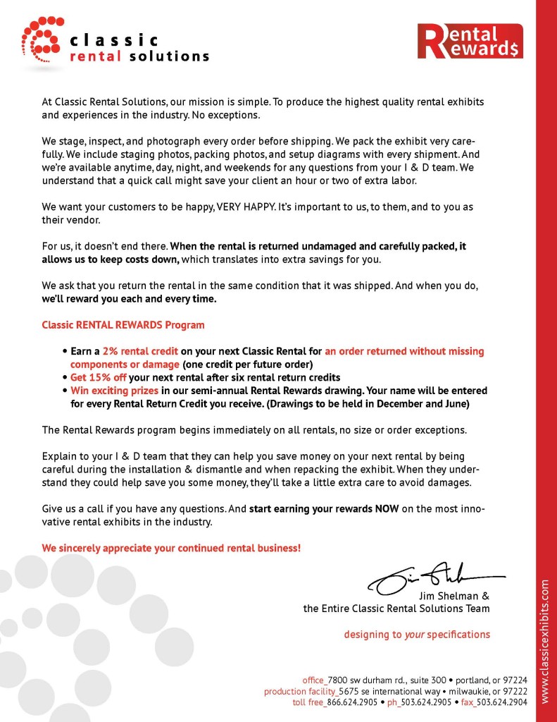 Distributor Rental Rewards Letter