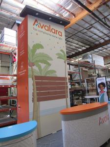 Gravitee Modular Tower with Canopies, Storage Closet, Fabric Graphics, and (3) Custom Counters with Storage