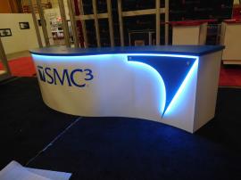 Custom Curved Counter with LED Accent Lights, Standoff Logo, Storage, and Wire Management