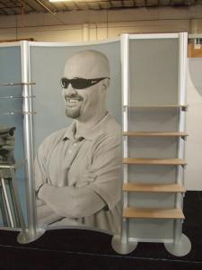Custom Visionary Designs Inline Display with Shelves, Fabric Graphics, and Clothing Rod -- Image 2