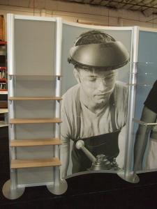 Custom Visionary Designs Inline Display with Shelves, Fabric Graphics, and Clothing Rod -- Image 3
