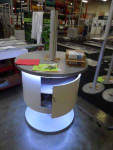 Custom Double-sided Monitor Kiosk with Storage and LED Lighting Accents -- Image 1