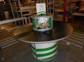 Custom Round Demo Counter with 72" Laminated Top and Rotating Sign