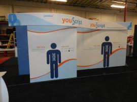SEGUE Custom Inline Exhibit with Tension Fabric Graphics, (3) Counters with Storage, and Conversion Graphics and Hardware to 10 ft. Version -- Image 1