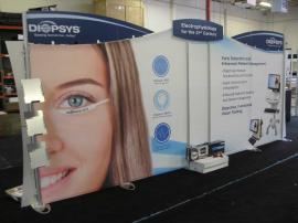 eSmart Inline Exhibit with (4) Frosted EcoGlass Wings, Lightweight Tension Fabric Graphics, Direct Print Graphics, (3) Adjustable Literature Racks, Monitor Mount and Custom Lighting Package -- Image 2