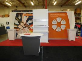 Custom Visionary Designs Exhibit with (2) LTK-1001 Pedestals and (1) Custom Tapered Counter