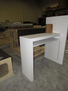 Custom Workstation with Monitor Mount, Shelf, USB Charging Ports, and Wire Management Access Panel