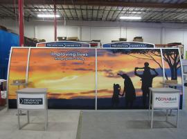 Magellan VK-2128 Portable Trade Show Display with Fabric Graphics, Monitor Mounts, Workstations, and (2) MOD-1224 Counters