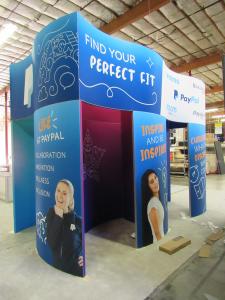 Custom Curved Gravitee Modular Island with Curved Panels and Fabric and Direct Print Graphics