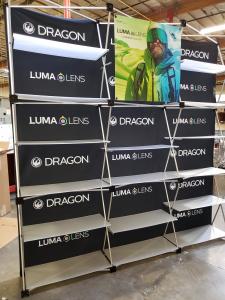 Quadro FG-116 Pop Up Display with 18 Shelves, Direct Print Front Graphic, and a Rear Fabric Printed Graphic