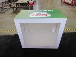 Custom Inline Exhibit with Lightboxes, Wraparound Headers, Monitor Mount, and Custom Wood Counter with Branding