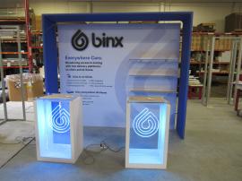 Custom 10 ft. Inline with U-Shaped Frame, Shelves, and (2) Custom Counters with LED Logo Accents -- Image 1
